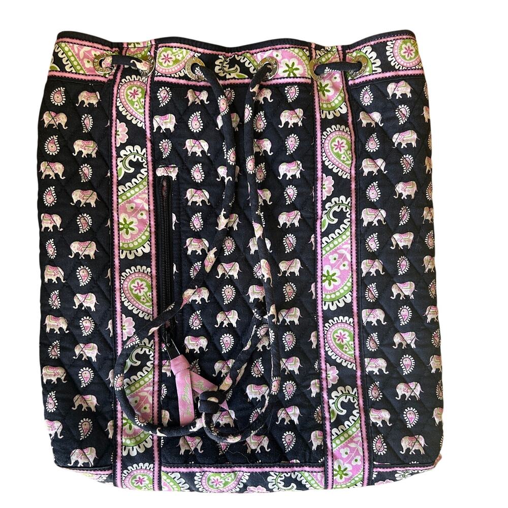 VERA BRADLEY Pink Elephant Blooms/ Drawstring Backpack Sack Purse Tote